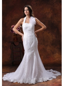 Goodyear Arizona Customize Wedding Dress Clearance With Halter Neckline Lace Over Decorate Shirt