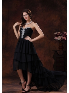 Camp Verde Arizona Sweetheart Black High-low Little Black Dress With Chiffon Rhinestones Decorate
