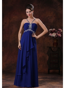 Beaded Decorate Royal Blue V-neck Prom Celebrity Dress In Grand Canyon Arizona