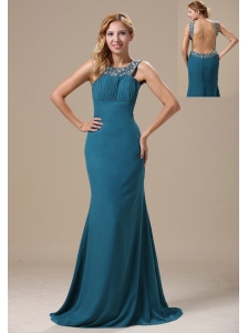 Teal Scoop Mother Of The Brides Dress With Beaded Decorate Shoulder In Atlanta Chiffon