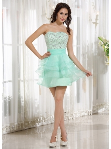 Lovely Apple Green A-line Ruffled Layeres Prom Cocktail Dress Beading