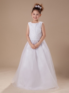 Scoop Beading Cute Organza White Floor-length Flower Girl Dress