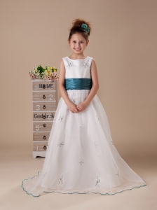 Scoop Organza Embroidery Fashionable Wedding Party Flower Girl Dress For 2013 Custom Made