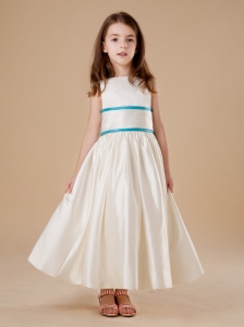 Simple Scoop A-Line White Ankle-length Taffeta Flower Girl Dress