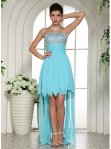 Aqua Blue Beaded Empire Sweetheart 2013 High-low Prom Dress For Custom Made