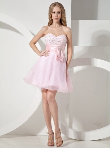 Baby Pink Sweetheart Neckline With Beaded Decorate Organza Princess Prom Dress