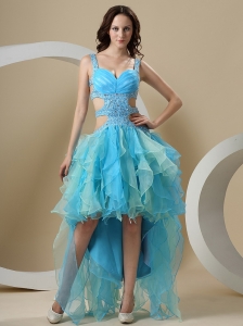 Beaded Decorate Straps and Waist A-line High-low For Prom Dress
