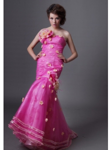 Mermaid Hand Made Flowers Decorate Bodice Hot Pink 2013 Prom / Evening Dress
