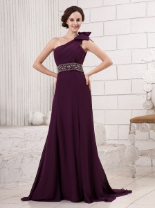 One Shoulder Bowknot Beaded Decorate Waist Brush Train Hottest For 2013 Evening Gowns