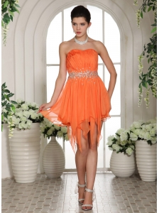 Organza Beaded Decorate Waist Asymmetrical Homecoming / Cocktail Dress For Custom Made