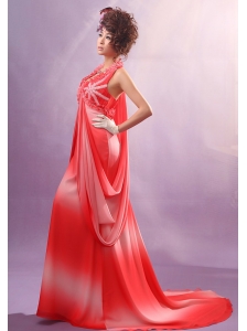 2013 Ombre Color Halter Applqiues Decorate Bust Prom Dress With Chiffon For Party