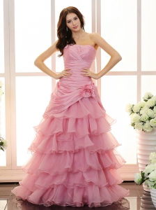 Custom Made For Prom Dress With Hand Made Flowers and Ruffled Layers