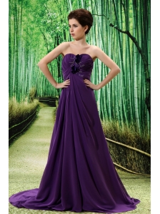 Dark Purple Stylish Prom Dress Hand Made Flower and Ruch In Graduation