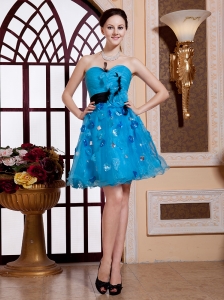 Feather Teal Blue A-line Sweetheart Organza Cocktail 2013 Prom Gowns Hottest Custom Made