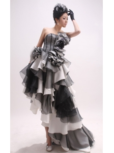 High-low and Ruffled Layers For 2013 Prom Dress  With Hand Made Flowers