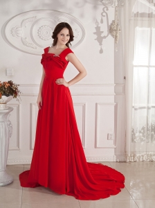 Straps Beading Chiffon Red For Prom Dress Custom Made