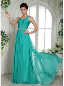 Wholesale Turquoise One Shoulder Prom Celebrity Dress With Ruch and Beading