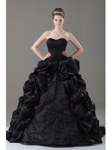 Black Embroidery Sweetheart Lace-up Ball Gown Brush / Sweep Quinceanera Dress