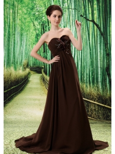 Brown Stylish Prom Dress Hand Made Flower and Ruch In Graduation