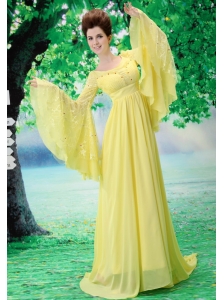 Custom Made For Prom Dress With Scoop Long Sleeves Yellow