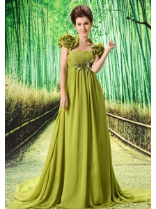 Custom Made Olive Green 2013 Prom Dress Hand Made Flower and Ruch In Graduation