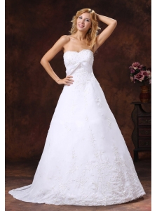 A-line Strapless Wedding Dress With Brush Train Embroidery Over Shirt