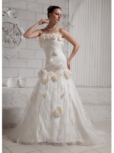 2013 Hand Made Flowers and Embroidery Wedding Dress With Court Train For Custom Made