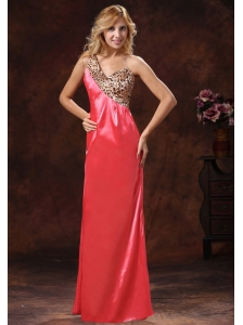 2013 Watermelon Red One Shoulder Leopard and Silk Like Satin Mother Of The Bride Dress For Custom Made