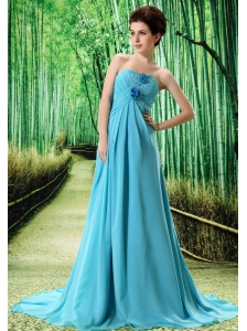 Baby Blue Stylish Prom Dress Hand Made Flower and Ruch In Graduation