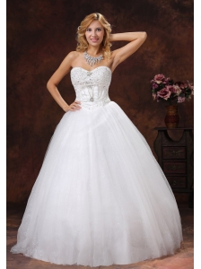 Beaded Decorate Sweetheart Neckline Tulle Floor-length A-line 2013 Wedding Dress