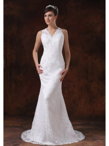 Bodice Lace Mermaid / Trumpet Sweep Wedding Dress For 2013 V-Neck