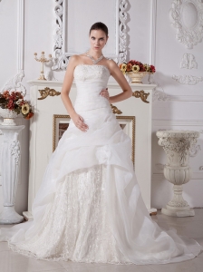 Custom Made A-line Lace 2013 Wedding Gowns With Organza