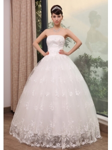 Lace With Beading Decorate Bodice Strapless Floor-length Wedding Dress For Exclusive Style
