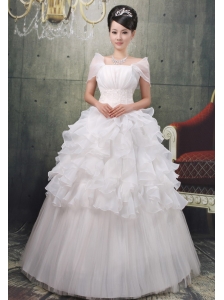 Luxurious Square Short Sleeves Ruffled Layeres 2013 Wedding Gowns