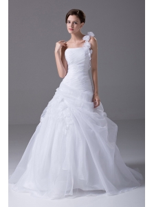 One Shoulder Brush / Sweep Organza Handle-Made Flower 2012 Wedding Dress A-Line / Princess