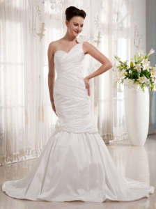 Simple One Shoulder Mermaid Wedding Gowns With Ruch
