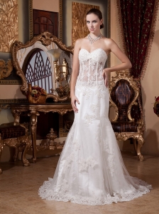 2013 Sweetheart Lace Wedding Dress With Court Train For Custom Made
