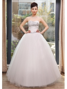 Rhinestones Decorate Bust and Waist Sweetheart Neckline Floor-length Tulle Wedding Dress For 2013