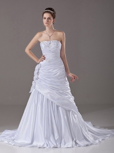 Strapless Beading A-Line / Princess Court Train Taffeta 2013 Wedding Dress
