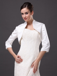 3/4 Sleeves Classical High-neck Satin Jacket For Wedding and Other Occasion