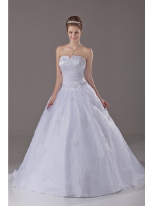 Beading A-Line / Princess Organza Strapless Brush / Sweep Wedding Dress Zipper-up