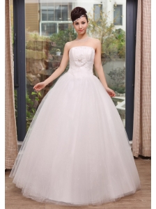 Beading and Hand Made Flower Decorate Bodice A-line Strapless Floor-length 2013 Wedding Dress