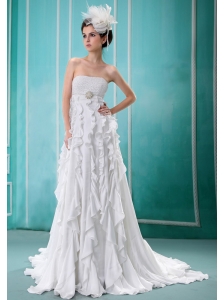 Custom Made Strapless Column Ruffles 2013 Best Wedding Dress With Beading and Ruch