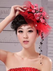 Fascinators Tulle Hand Made Flowers Outdoor and Special Occasion Red