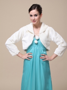 Faux Fur Special Occasion Jacket  In Ivory With Fold-over Collar