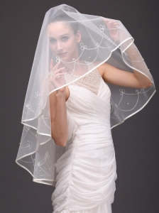 One-tier Organza With Embroidery Bridal Veil On Sale