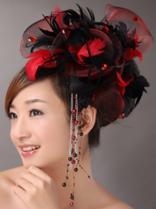 Multi-color Headpieces With Feather and Tulle Headpices Rhinestones Decorate