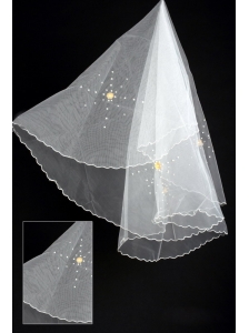 Organza Imitation Pearls Bridal Veils