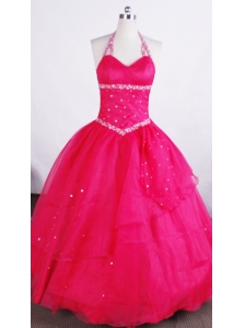 Simple Ball Gown Halter Neckline Floor-length Flower Girl Pageant Dress With Beaded Decorate