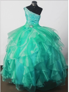 Elegant Beading Ball Gown One-shoulder Floor-length Little Girl Pageant Dress